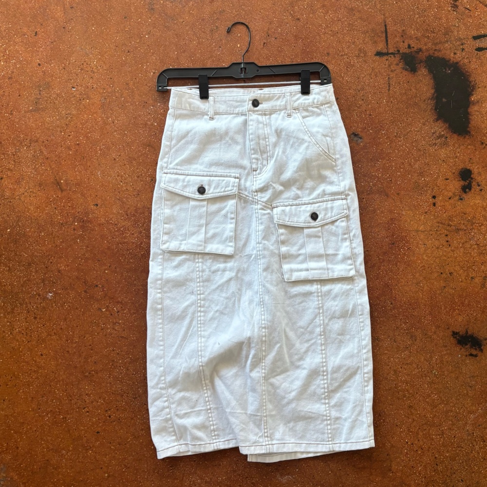 White Denim Midi Skirt (XS)